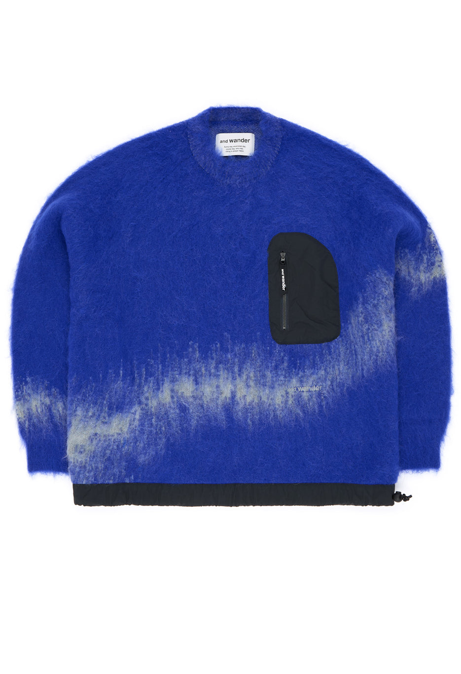 and wander Men's Jacquard Shaggy Knit Crew Neck - Blue