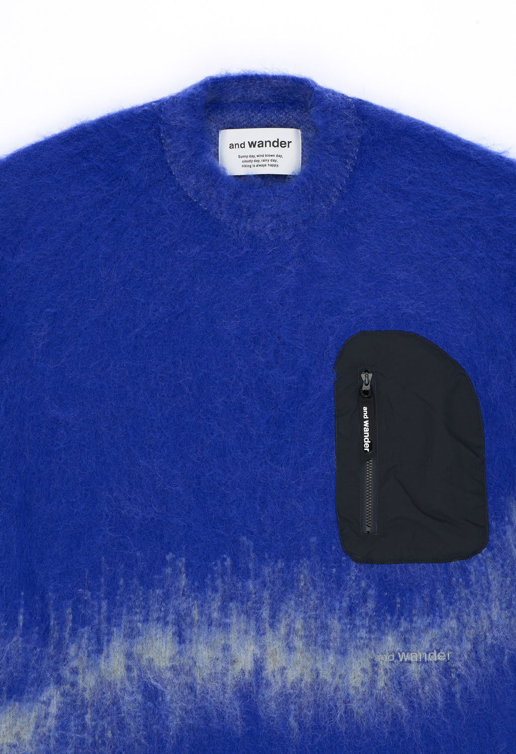 and wander Men's Jacquard Shaggy Knit Crew Neck - Blue