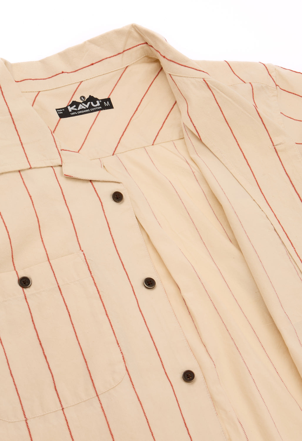KAVU Men's Island Bound Short Sleeve Shirt - Sand Stripe