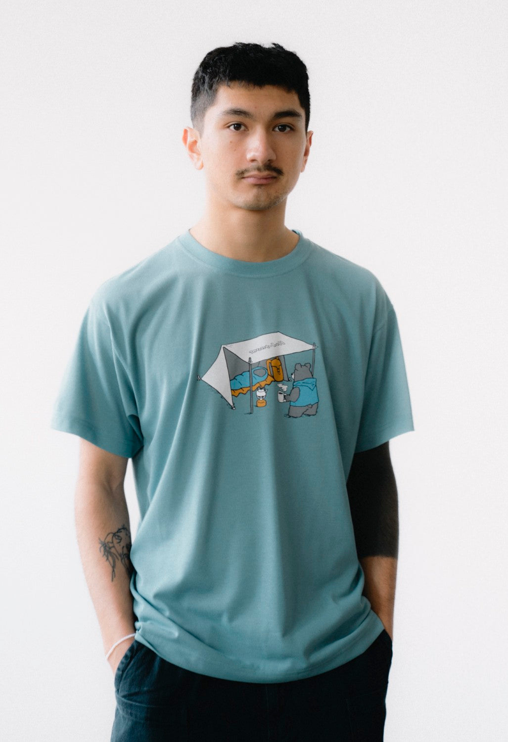 Montbell Men's Wickron Camping Bear T-Shirt - Blue Green