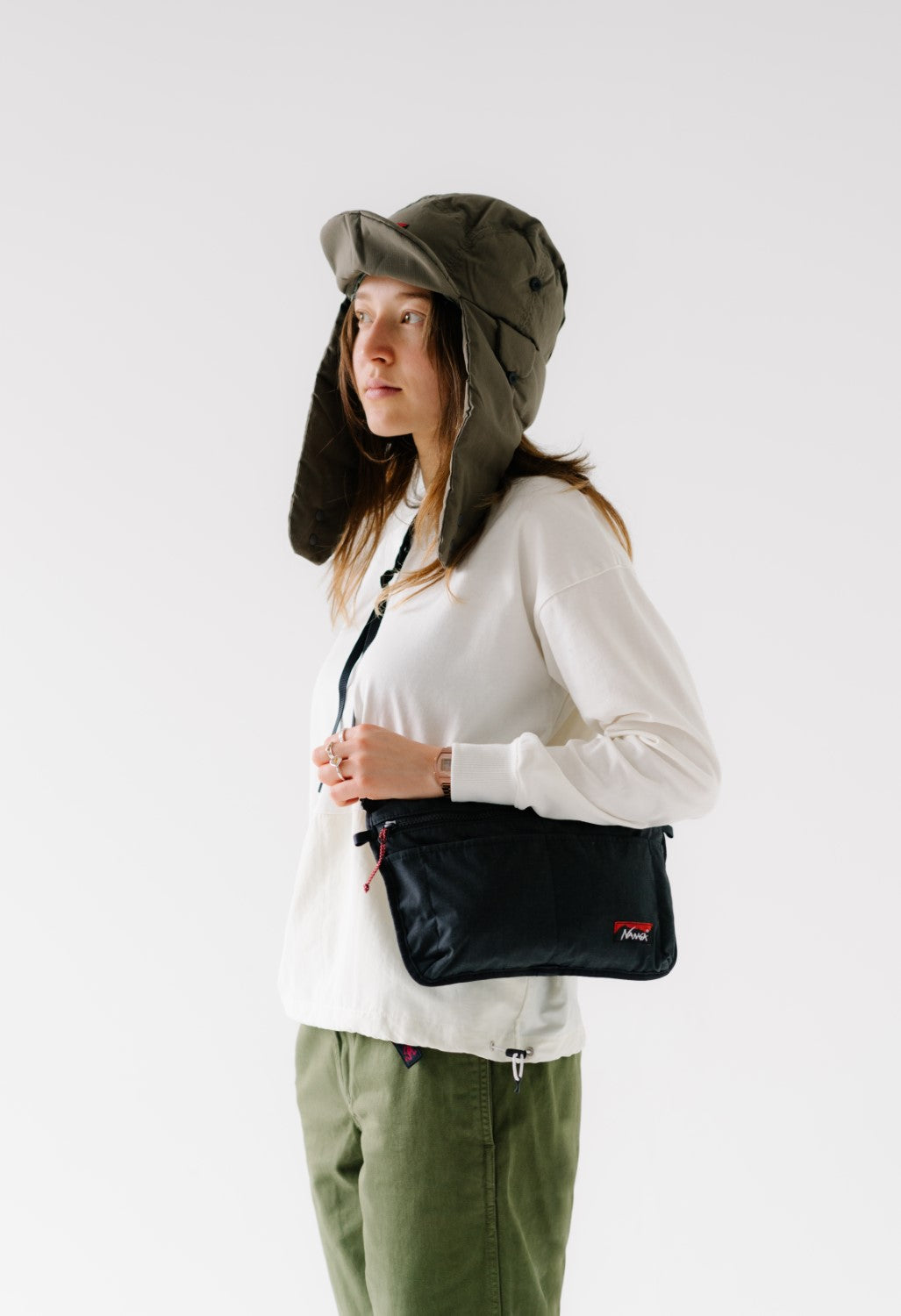 Nanga Hinoc Ripstop Down Ear Flap Cap - Army Green